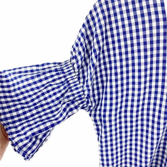 FARROW Daytona Blue Gingham Twist MIDI Dress Coastal Grandma M - Picture 7 of 8